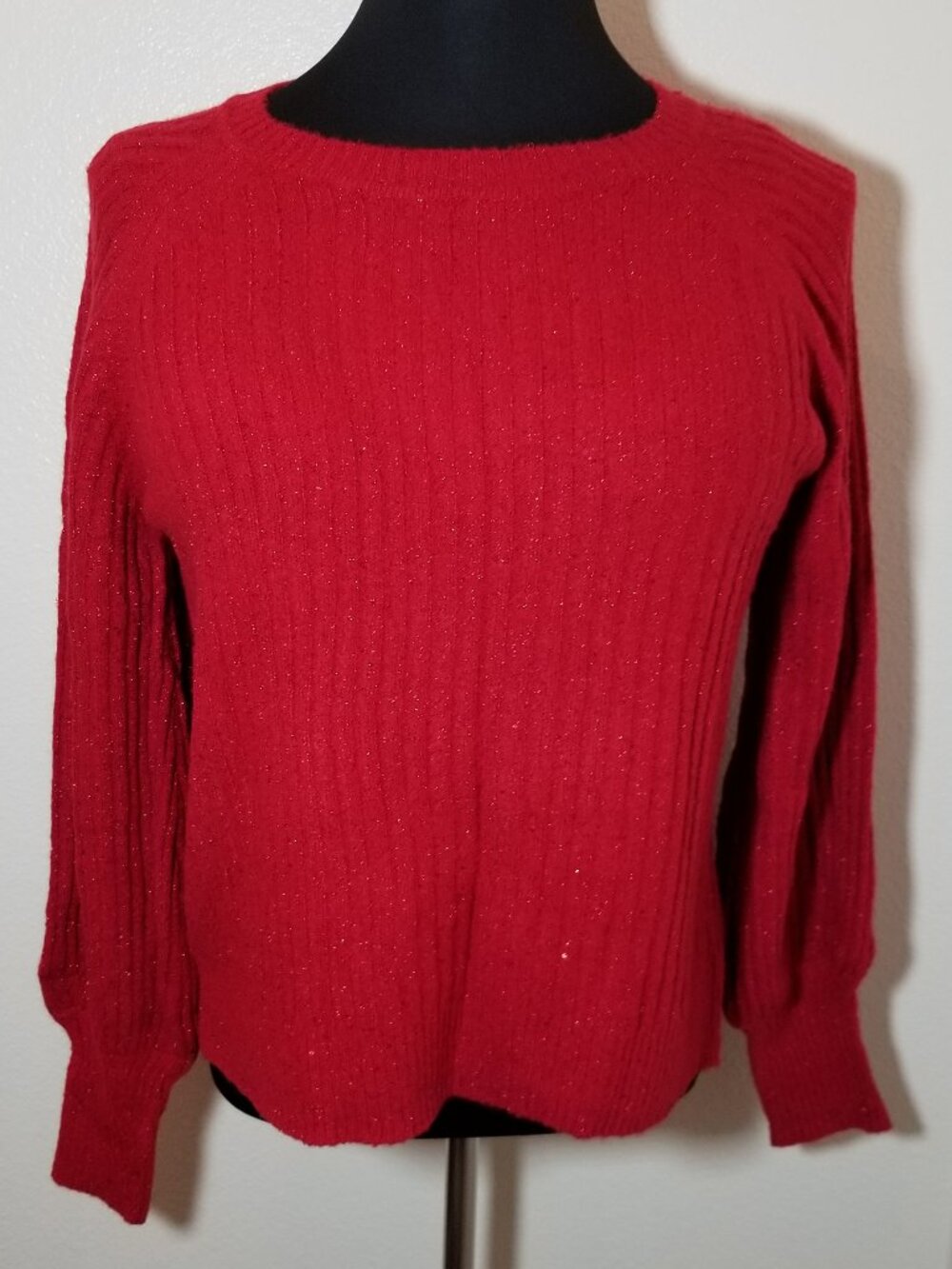 Liz‎ Claiborne Womens Large Red Cable Knit Sweater Sparkle Preppy Minimalist